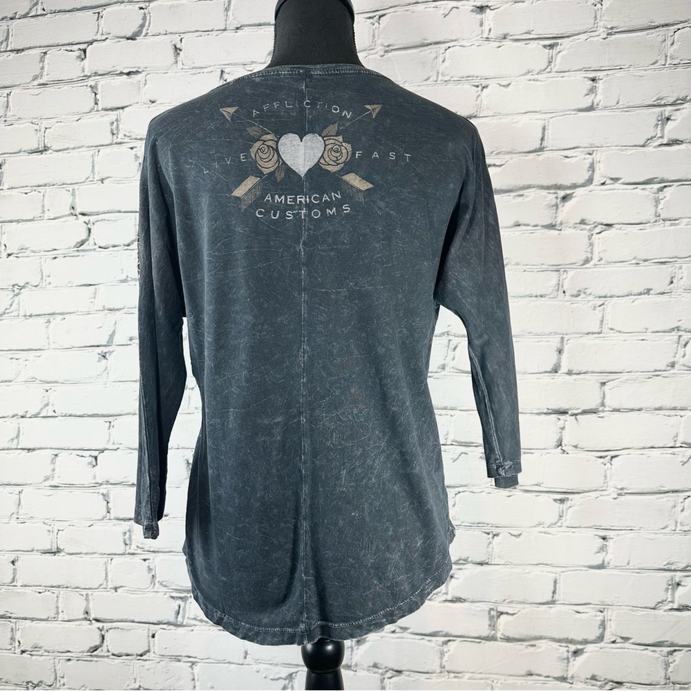 Affliction American Customs Women’s Skull Shirt Top Embellished Y2k Goth XS - Picture 2 of 11